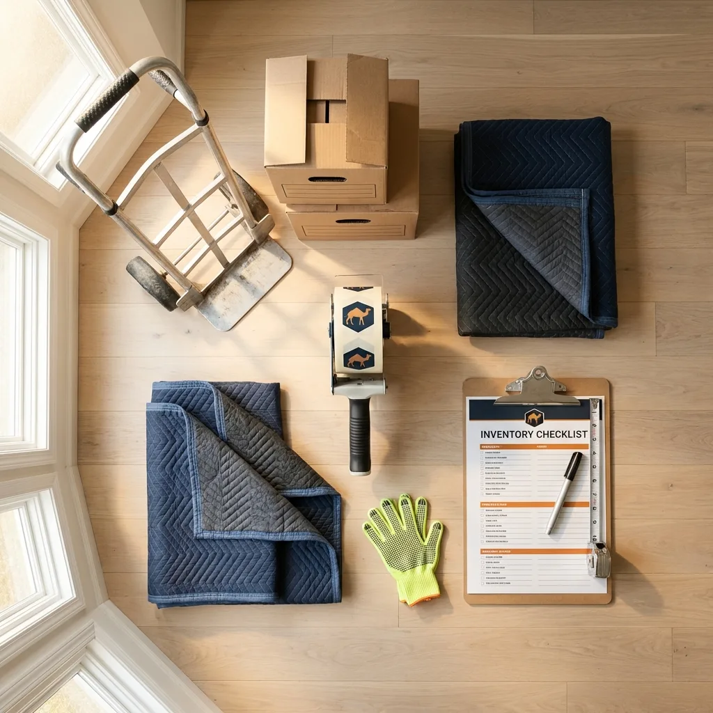 Professional moving supplies and packing materials layout for Crawfordville residential relocations
